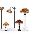 Tiffany Style Stained Glass Dragonfly Bedside Lamp With Orange And Blue Glass Shade 12x12x18 Inches 18 Inch Tall Table Light