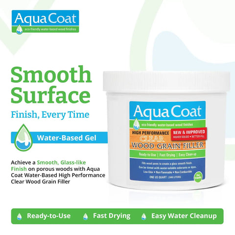 Top Shelf Water Based Clear Wood Grain Filler Gel in 32-ounce container for smooth finishes on porous woods like oak and walnut.