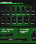 Shallow Magnetic Impact Socket Set For Three Eighths Inch Drive, 16 Piece, Metric 7mm To 19mm, 6 Point CRMO Steel, Magnetic Sockets
