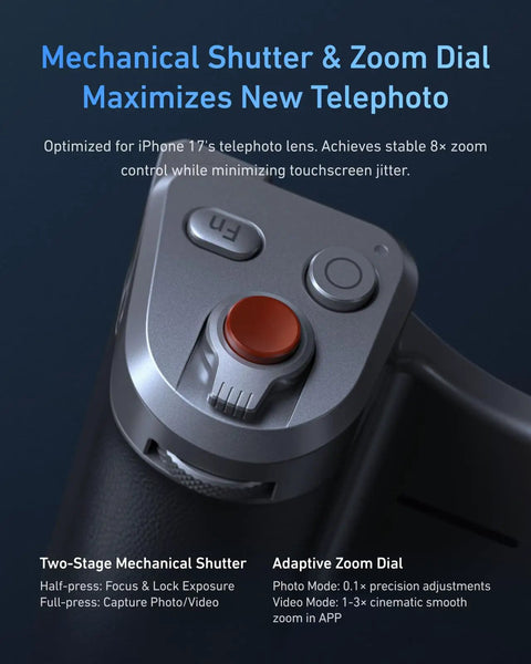 Close-up of mechanical shutter and zoom dial for Master Grip Universal Magnetic Phone Grip With C03 Selfie Light Kit