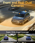 Car with Front And Rear 4K Dash Cam For Cars With Dual Recording, Built-In 5G WiFi GPS, 64GB Card Included, 3.2 Inch IPS Screen shown.