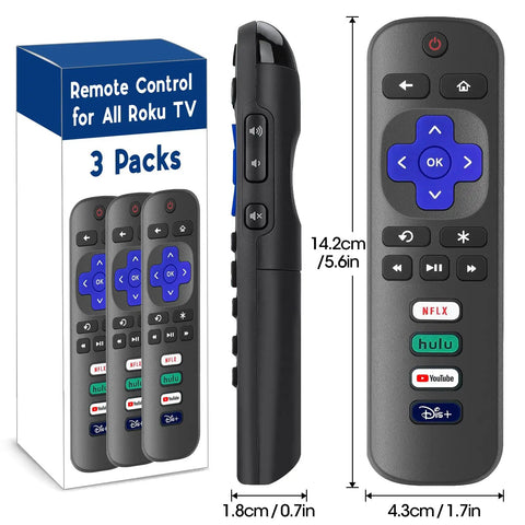 Three Pack Roku TV Remote Replacements With Auto Pairing, No Setup Needed, Compatible With TCL Hisense Sharp Philips Onn Roku TVs