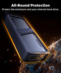 Top Shelf M2 Nvme Ssd Enclosure Harnessing 40Gbps Dual Chip Brains And Brushed Aluminum Frame on asteroid background.