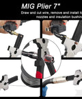 Sturdy Magnetic Mig Welding Torch Holder Stand With Strong High Carbon Steel Pliers For Cutting And Organizing Cables To Keep Your Setup Safe From Damage showing 7-inch MIG pliers used for wire cutting.