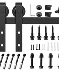Beefy Heavy Duty Sliding Barn Door Hardware Kit for 6ft Single Door, Smooth Quiet Operation, Easy To Install, Black With J Shape Hangers