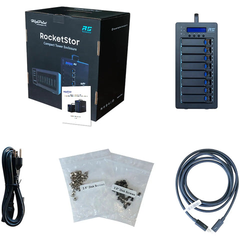 Heavy Duty 8 Bay Thunderbolt 3 Raid Enclosure Supporting Full Raid Arrays With 40 Gbps Bandwidth Dual Usb Type C Ports And Hot Swappable Trays, accessories and packaging.