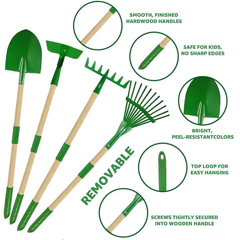 10 Piece Kids Gardening Tools Set With Wheelbarrow Shovel Rake Hoe And Leaf Rake For Outdoor Backyard Play Hands On STEM Educational Toys