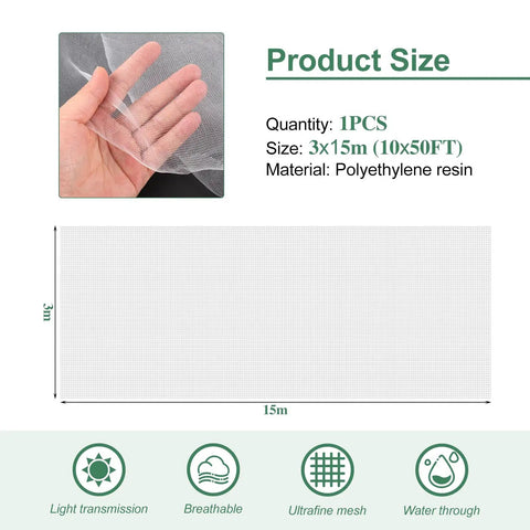 No Frills Pest Barrier Garden Netting For Raised Beds And Greenhouses, Insect Mesh Netting 10 By 50 Feet product size and material
