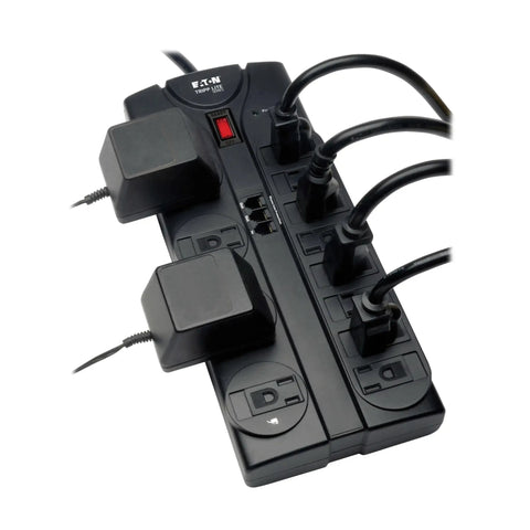 TLP1208TEL Home Theater Surge Protector Power Strip With 12 Outlets, Flat Plug, 8ft Extension Cord, 2160 Joules, RJ11 Protection