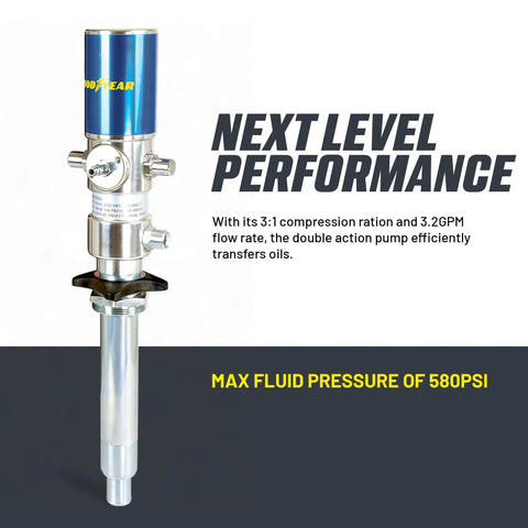 No Fuss Air Operated Oil Transfer Pump Pneumatic Double Action Fluid Transferrer High Flow 3.2 Gpm with metal body for oil transfer.
