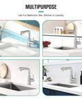 Single Handle Kitchen Faucet With Pull Out Sprayer And Deck Plate, Chrome Finish, shown in kitchen and bathroom settings