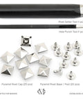 Dope Pyramid Rivet Setter Kit With Spike Rivet Tool For Leather And Denim, Includes Hole Punch Cutter And 20 Silver 10 mm Rivets