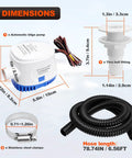1100 GPH 12V Automatic Bilge Pump Kit For Boats With 1 1/8 Inch Outlet, 6Ft Hose, Clamps, Thru Hull Fitting ready for installation