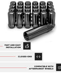 Black Chrome M14x1.50 Duplex Lug Nuts With Key 7 Spline Drive For Aftermarket Wheels No Fuss Easy Install 60 Degree Conical Cold Forged
