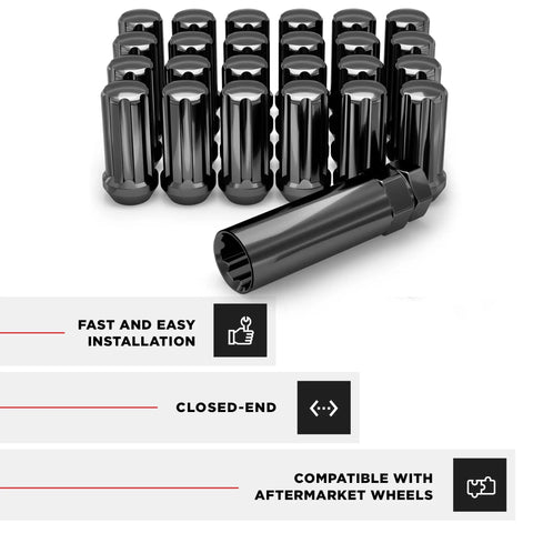 Black Chrome M14x1.50 Duplex Lug Nuts With Key 7 Spline Drive For Aftermarket Wheels No Fuss Easy Install 60 Degree Conical Cold Forged