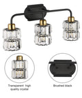 Modern Crystal Vanity Light Three Light Wall Sconce In Matte Black For Bathroom With Premium K9 Crystal Lamps E26 Base Compatible With LED Bulbs