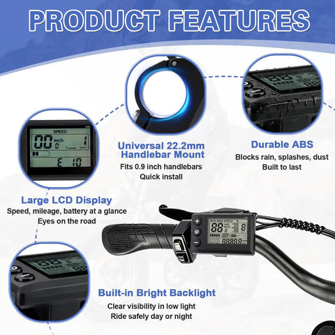 Electric Bike LCD Display S866 For Ridstar Q20 H20 H26 Pro E Bikes Waterproof Backlit Speedometer Meter With 24V 36V 48V Compatibility 22.2mm Handlebar Fit Easy Replacement Real Time Ride Data For Safer Smoother Rides