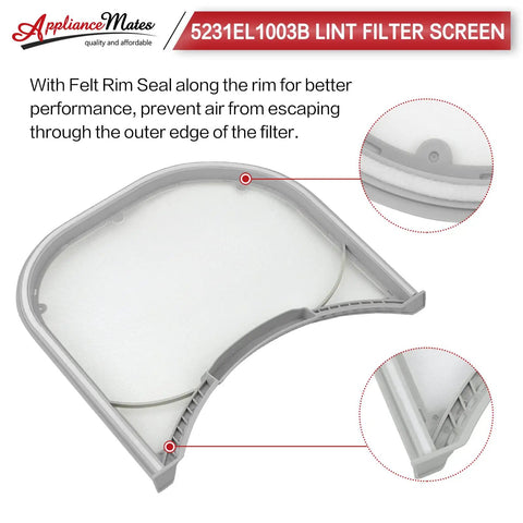 5231EL1003B Dryer Lint Filter With Felt Seal for LG and Kenmore Dryers Replacement with Durable Design