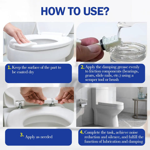 Application process for high-performance medium viscosity damping grease on toilet shock absorbers with instructions.
