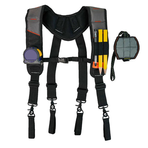 Tool Belt Suspenders With Magnetic Wristband For Framer Carpenter Electrician Worksite Ready All Day Comfort 4 Point Support Padded Backing