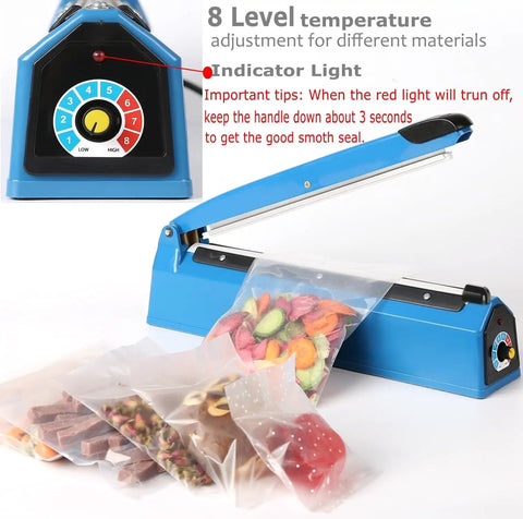 8 Inch Impulse Heat Sealer For Plastic Bags Manual Tabletop Sealer With Adjustable Temperature sealing snack bags