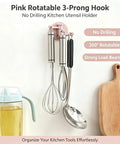 Pink Rotatable 3 Prong Wall Hook With Insane Adhesive Hold For Durable Key Towel Bag Storage Waterproof Swiveler Perfect For Bath Kitchen Gear Organization And Quick Access, holding kitchen utensils.