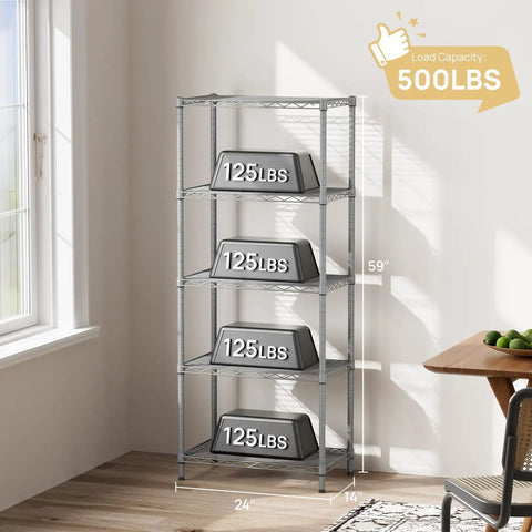 Heavy Duty Five Tier Wire Shelving Rack With Adjustable Metal Storage Shelves For Pantry Garage Built Like A Tank Holds A Ton Zero Sweat Setup And Long Lasting Rust Resistance