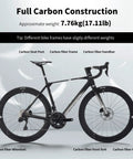 Lightweight Carbon Road Bike With T1000 Reinforced Frame And Carbon Fork And Seat Tube, 47cm race-ready bike in black and gray.