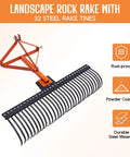 3 Point Tow Behind Rake With 60 Inch Width And 32 Steel Tines, Adjustable Angle Lawn Dethatcher And Landscape Rake, rust-proof design