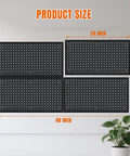 Heavy Duty 48x24 Inch Metal Pegboard Wall Organizer Kit with Black Panels displayed on a white wall, showing dimensions