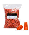 Orange Wire Connectors Pack 500 Pieces Twist On Insulated Electrical Wire Nuts For AWG 20 To 14 With Spring Insertion Safe Quick Connect Portable Nylon Shells For Reliable Secure Wire Splices bag with connectors spilling out.