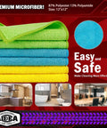 AIDEA microfiber cleaning cloths, 50-pack, 12x12 inches, stacked lime green, blue, and yellow.