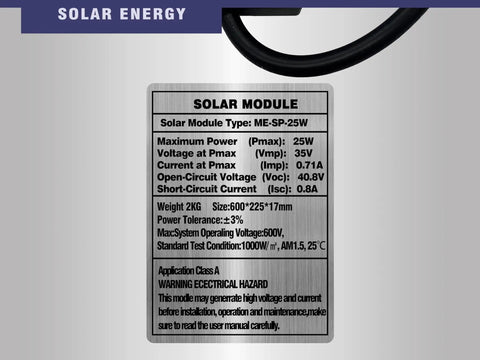 Label on DC 35V 25W Solar Panel Powered Charger Kit With Mount Bracket For ME GO 600 Automatic Sliding Gate Openers