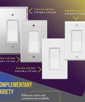 Four Way Decorator Paddle Rocker Light Switch With Clamp Down Wiring Copper Terminals Grounding Screw Residential Grade 15A 120V And 277V UL Listed White Shallow Body Design with various wall plate sizes