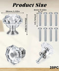 Crystal Clear Acrylic Dresser Knobs 20 Pack Diamond Shape Cabinet Knobs with screws shown, 27mm tall, clear acrylic