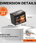 24V 50Ah LiFePO4 Battery For Trolling Motors, Boats And RVs With Built In 50A BMS, Low Temp Cutoff And TVS Protection, dimension details and bolt size