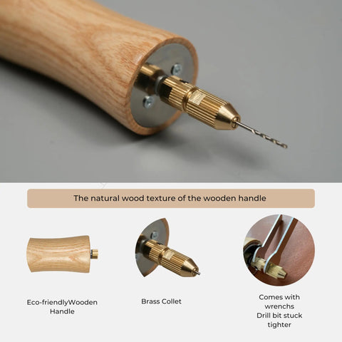 Close-up of Electric Resin Drill Set With Premium Wooden Body showing drill bit and brass collet