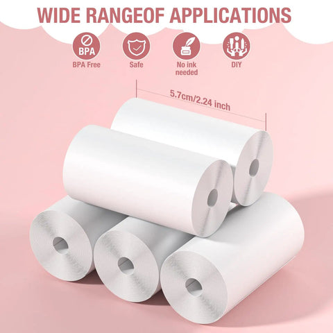 Instant Camera Refill Paper 5 Roll Set For Kids Instant Print Camera, HD Thermal Print Sheets No Ink BPA Free, Portable Refill Paper Kit For Quick On The Go Photo Printing, five rolls 5.7cm