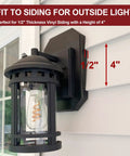 Easy Install Siding Mounting Block For Outdoor Light With Built In Electrical Box Fits Half Inch Lap Siding And Four Inch Vertical Vinyl Siding Hook Kit For Outdoor Lamp Weatherproof Black installed on white vinyl siding