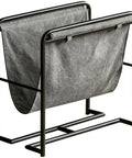 Heavy Duty Iron Magazine Rack With Durable Canvas Pockets Solid Floor Standing Organizer Built Tough displaying grey canvas pockets.