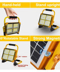 JUDYSSY 2000W Solar Flood Light Outdoor Portable Led Reflector Spotlight with 180° rotatable stand and magnetic features.