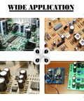 Wide application of 545Pcs Electrolytic Capacitors Assorted Kit with 10V 16V 25V 50V range labeled 0.1uF to 1000uF on DIY circuit boards