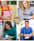 Collage of people using 4 Pack Pink 5x8 Inch Small College Ruled Legal Pads With 30 Sheets Each Micro Perforated Lined Notepads