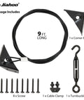 Anti Sag Gate Kit For Wooden Fence With Heavy Duty Steel Tensioner Cable Rust Resistant Gate Support System Black Gate And Fence Frame Hardware Outdoor Fence Repair Kit components including cable, screws, and turnbuckle.