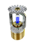 Heavy Duty Pendent Fire Sprinkler Head With Badass Chrome Build And Standard Heat Reaction for ceiling install, showing glass bulb design.