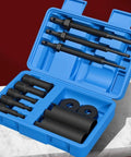 Heavy Duty Bearing Puller Extractor Set Inner Housing Removal Kit For Cars Cycles EVs Made From Tough 45 Steel Thermal Harden Dark Finish Has Rods Sleeves Tubes Washers In Smart Carry Case Top Gear For Mechanics Nailing Ride Repairs Daily Now. Blue case with 12-piece bearing extractor rods and sleeves