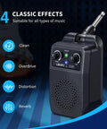 Mini 5W Electric Guitar Amp With Bluetooth showcasing front view with clean, distortion, overdrive, and reverb effects.