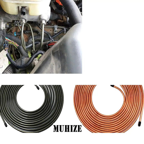 5/16 Inch Brake Line Tubing Kit, 25 Ft PVF Coated Steel Tube Roll installed in engine and coiled both in PVF and copper versions.