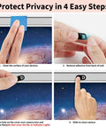 Step-by-step instructions for Super Slick Six Pack Webcam Slides installation on devices, showcasing privacy use.