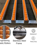 Ace Of The Dock Portable Gravity Conveyor Belt 16 Inch Wide 4 Foot Foldable Frame, showcasing engineering plastic rollers on a stainless steel frame.